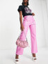 Фото #1 товара Miss Selfridge patent croc straight leg trouser with side split hem in pink