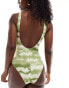 Pieces scoop back swimsuit in green tie dye Grün/Batik, XL - EU 42 - фото #4