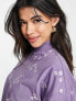 ASOS DESIGN boxy high neck tee in daisy embroidery in lilac