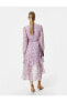 Фото #3 товара Volanlı Elbise Şifon Çiçekli V Yaka Bağlama Detaylı Yırtmaçlı