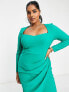 Фото #3 товара ASOS DESIGN Curve sweetheart neck midi dress with ruched wrap skirt in emerald green