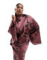 Фото #1 товара ASOS DESIGN Curve satin wrap maxi dress with drape bodice and kimono sleeve in pink floral