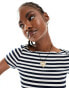 Фото #4 товара Monki fitted short sleeve top with boat neck in navy and white stripe