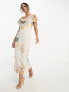 Фото #1 товара ASOS DESIGN flutter sleeve cowl neck midi dress in cream floral print