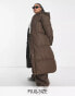 Фото #1 товара Threadbare Plus Jodie maxi puffer coat with hood in chocolate brown