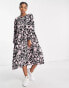 Monki midi dress in pink and brown swirl print