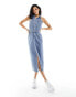 In The Style denim halterneck button through dress in blue