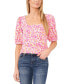 Фото #1 товара Women's Floral Print Square Neck Puff Sleeve Knit Top