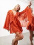 Фото #1 товара ASOS EDITION applique floral cape sleeve full skirt mini dress in rust