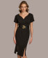 Фото #4 товара Donna Karan Women's Belted V-Neck Double-Slit Dress