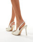 Public Desire Floss Wide Fit bridal embellished trim heeled slingback shoes in ivory satin