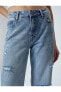 Straight Jean Kot Pantolon Düz Paça Yırtık Pamuklu Standart Bel - Eve Jean