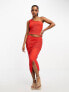 Фото #3 товара Pieces exclusive one shoulder crop top co-ord in red