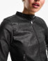 Cotton On stretch faux leather moto jacket in washed black