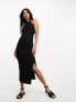 River Island ribbed racer midi dress in black