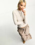 ONLY lettuce edge high neck ribbed top in beige