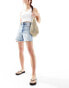 Pull&Bear high waisted raw hem longline denim shorts in light blue