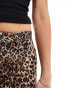 Фото #5 товара Monki regular fit flare cotton trousers in brown leopard print