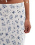 New Look co-ord linen blend disty floral skirt in cream