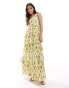 Фото #1 товара ASOS DESIGN shirred bust micro pleat thick strap tiered maxi dress in green blurred floral print