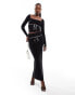 Фото #2 товара Kaiia square neck contrast bow detail long sleeve top co-ord in black