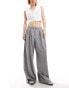 Фото #2 товара Bershka minimal waistband wide leg tailored trousers co-ord in grey