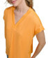 Фото #4 товара Women's Mixed Media Cap-Sleeve V-Neck Top