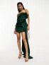 Фото #1 товара ASOS DESIGN one shoulder structured mini dress with train detail in forest green