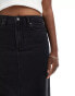 DTT denim midi skirt with front split in black