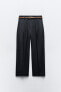 Linen blend straight trousers with braided belt