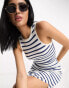 ASOS DESIGN knitted racer midi dress in stripe in navy and white