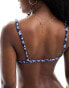 Stradivarius ruched detail bikini top in blue floral print