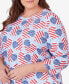 ფოტო #5 პროდუქტის Plus Size All American Flag Hearts Three Quarter Sleeve Shirt