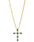 ფოტო #1 პროდუქტის Lab-Grown Emerald (1/4 ct. t.w.) & Lab-Grown White Sapphire (1/3 ct. t.w.) Cross Pendant Necklace in 14k Gold-Plated Sterling Silver, 16" + 2" extender