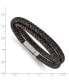 ფოტო #3 პროდუქტის Stainless Steel Black Brown Leather Wrap Bracelet