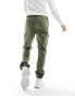 DTT slim fit garment dyed cuffed cargo trousers in khaki