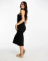 Stradivarius tank ribbed midi dress with ring detail in black