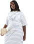 ASOS DESIGN Curve short sleeve with twist detail midi dress in blue and cream stripe