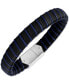 ფოტო #1 პროდუქტის Woven Black & Blue Leather Bracelet in Sterling Silver, Created for Macy's