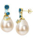 ფოტო #1 პროდუქტის Cultured South Sea Pearl (9-10mm) & Blue Topaz (2 ct. t.w.), & Diamond Accent Drop Earrings in 14k Gold