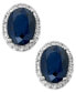 ფოტო #1 პროდუქტის Sapphire and White Sapphire Oval Stud Earrings in 10k White Gold (3 ct. t.w.)
