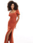 ASOS DESIGN flutter sleeve midi dress with lace insert in rust Красный, 34 - фото #4