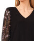 Фото #3 товара Women's Floral V-Neck Mix Media 3/4-Sleeve Knit Top
