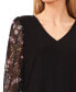 Women's Floral V-Neck Mix Media 3/4-Sleeve Knit Top