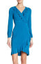 Фото #1 товара London Times 154442 Women's Solid Faux Wrap Ruffle Dress Teal Sz. 16 US