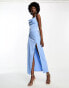 In The Style Tall exclusive satin cowl neck tie back maxi dress in blue