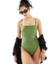 Фото #3 товара New Look square neck ruched side swimsuit in khaki