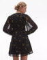 Topshop ruch waist v neck mini tea dress in black and yellow floral print Разноцветный, 34 - фото #3