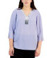 Фото #1 товара Plus Size Sequined-Neck 3/4-Sleeve Top, Created for Macy's