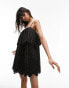 Topshop strappy pleated broderie mini dress in black